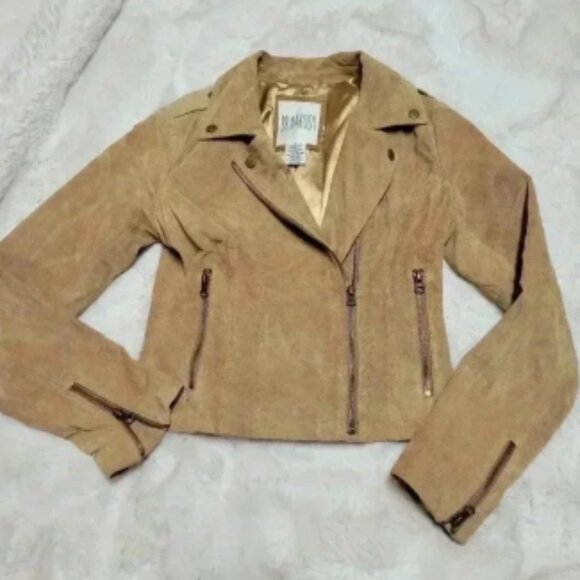 Vintage Genuine Leather Tan Suede Moto Jacket BB DAKOTA Size S y2k 90s 2000s - Picture 1 of 6